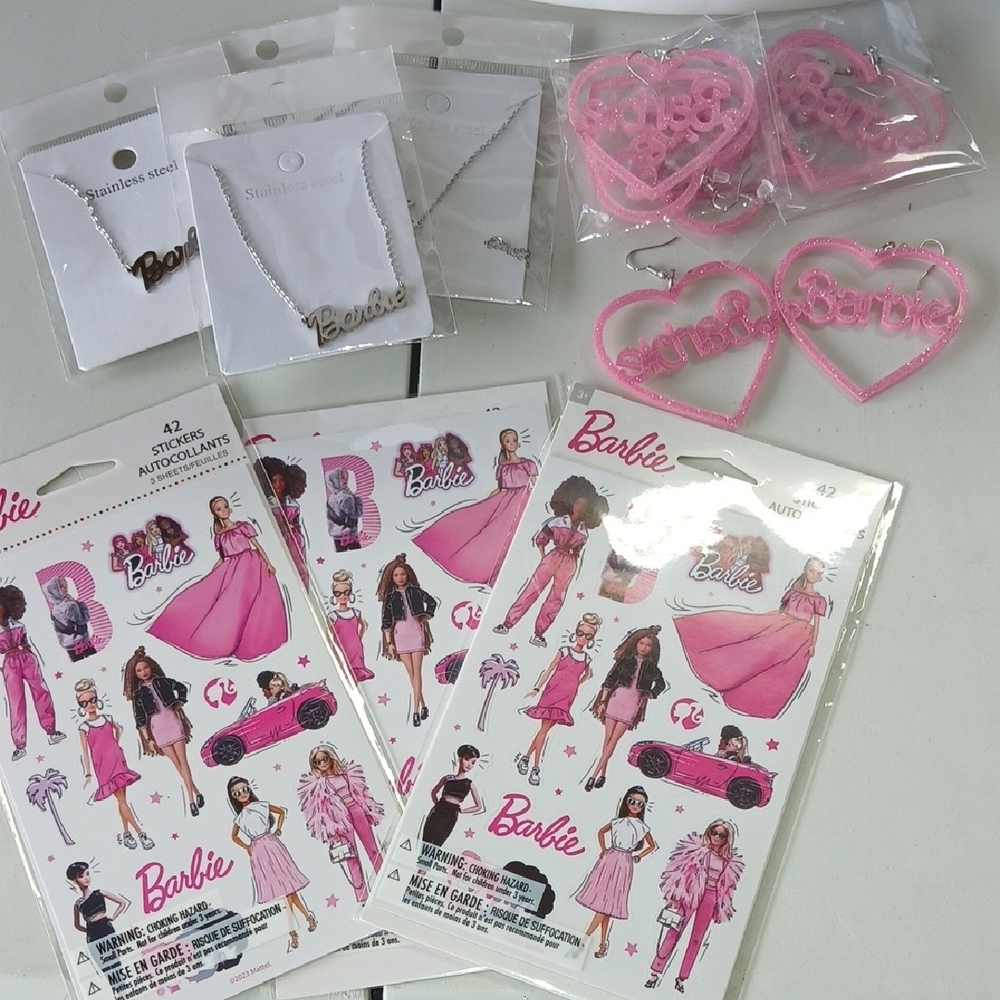 Barbie Stainless Steel Necklace And Earring Lot. / Stickers